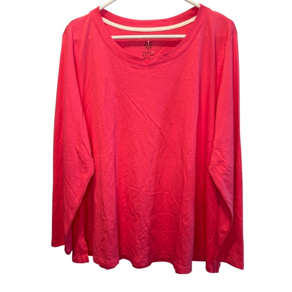 Isaac Mizrahi Women Pink Long Sleeve Notched Crew Neck Knit Top 1X NEW Comfy